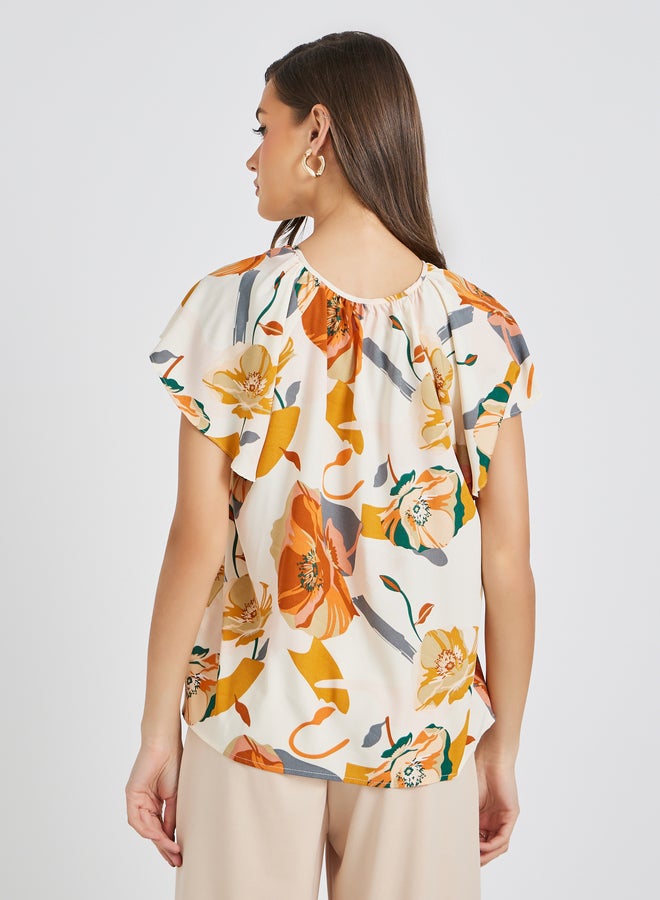 Take Two Floral Print Batwing Sleeve Tie-Up Neck Blouse  - Image 4