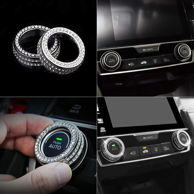 LECART Bling Car Accessories Fit for Honda Civic 10th Gen 2016 2017 2018 2019 2020 2021 AC Knob Covers Auto Interior Bling Decor Crystal Metal Cover Trim Cute Decoration 2 Pack - Image 2