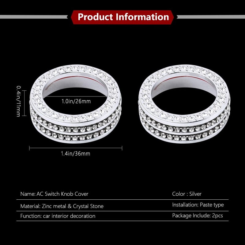 LECART Bling Car Accessories Fit for Honda Civic 10th Gen 2016 2017 2018 2019 2020 2021 AC Knob Covers Auto Interior Bling Decor Crystal Metal Cover Trim Cute Decoration 2 Pack - Image 3