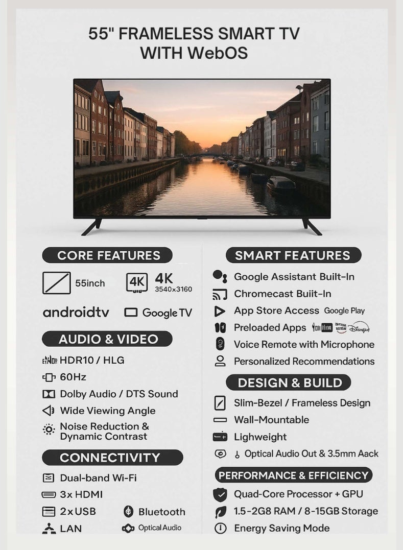 H2O 55-Inch Frameless Smart TV with webOS – 4K UHD Display, Magic Remote, Voice Control, AI ThinQ  - Image 4