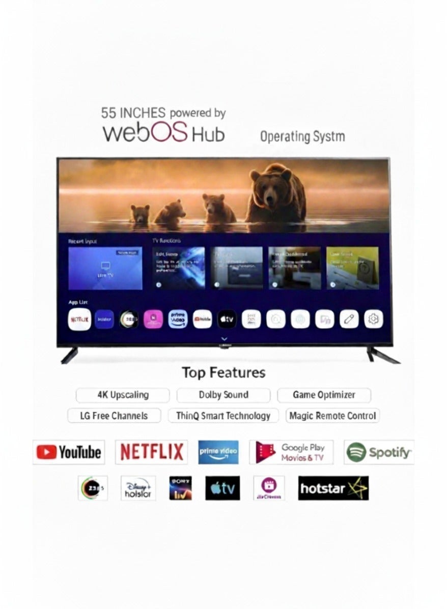 55 Inch UHD Smart LED TV | Magic Remote Control | WebOS Powered, 4K Resolution, Frameless Design, HQ Sound | Support Wi-Fi, Android, Multiple HDMI & USB Ports, Voice Control Compatible | Smart Features with Netflix, Prime Video, and More, Dolby Audio