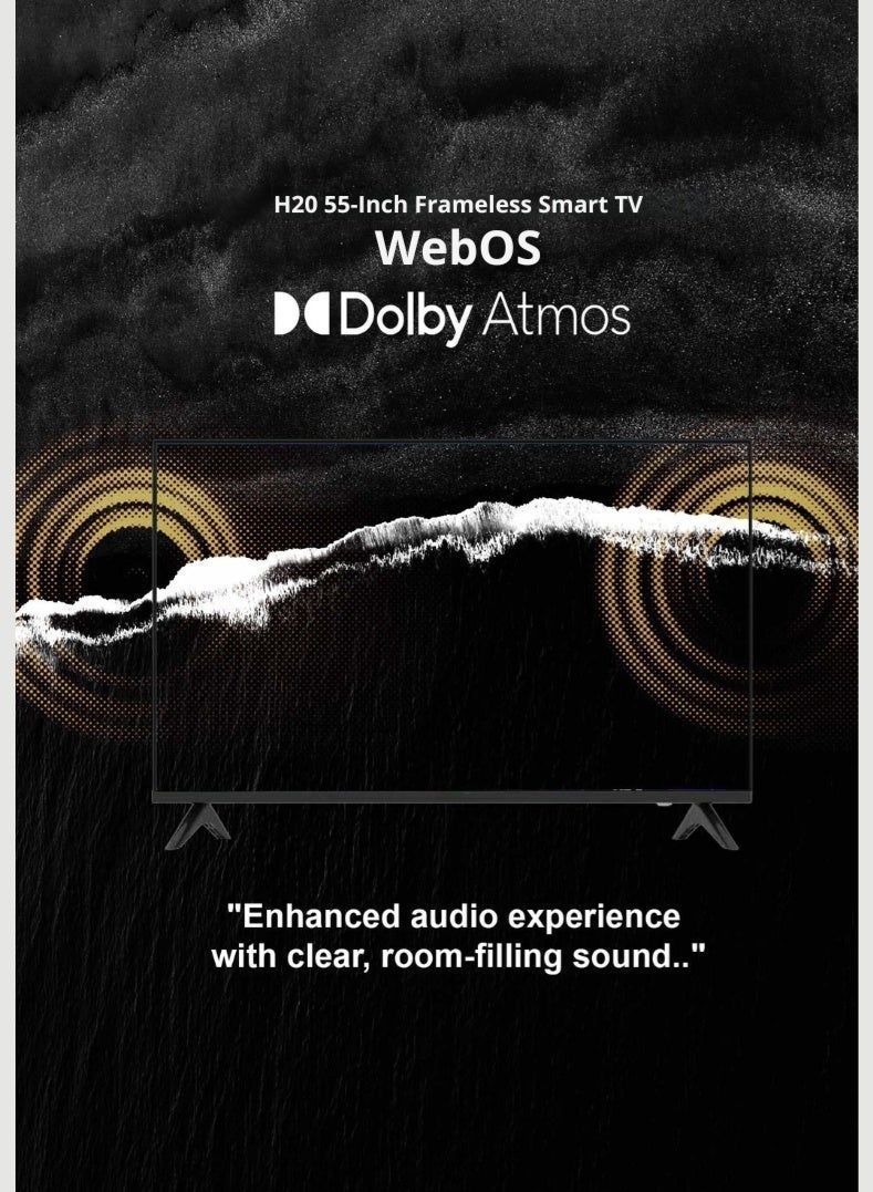 H2O 55 Inch UHD Smart LED TV | Magic Remote Control | WebOS Powered, 4K Resolution, Frameless Design, HQ Sound | Support Wi-Fi, Android, Multiple HDMI & USB Ports, Voice Control Compatible | Smart Features with Netflix, Prime Video, and More, Dolby Audio - Image 2