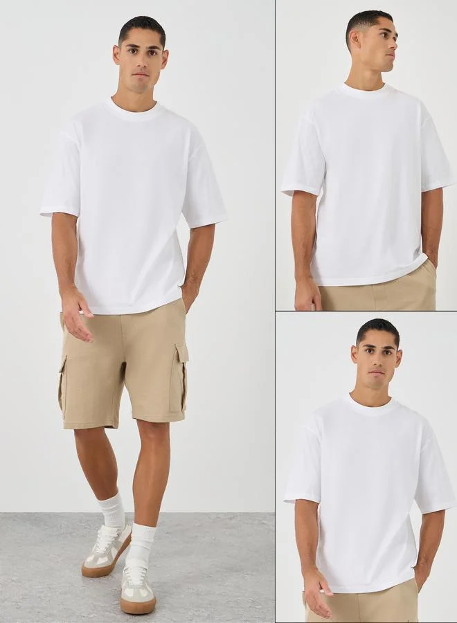 Styli Styli Pack of 2 - Heavy Cotton Jersey Oversized Mock Neck T-Shirt