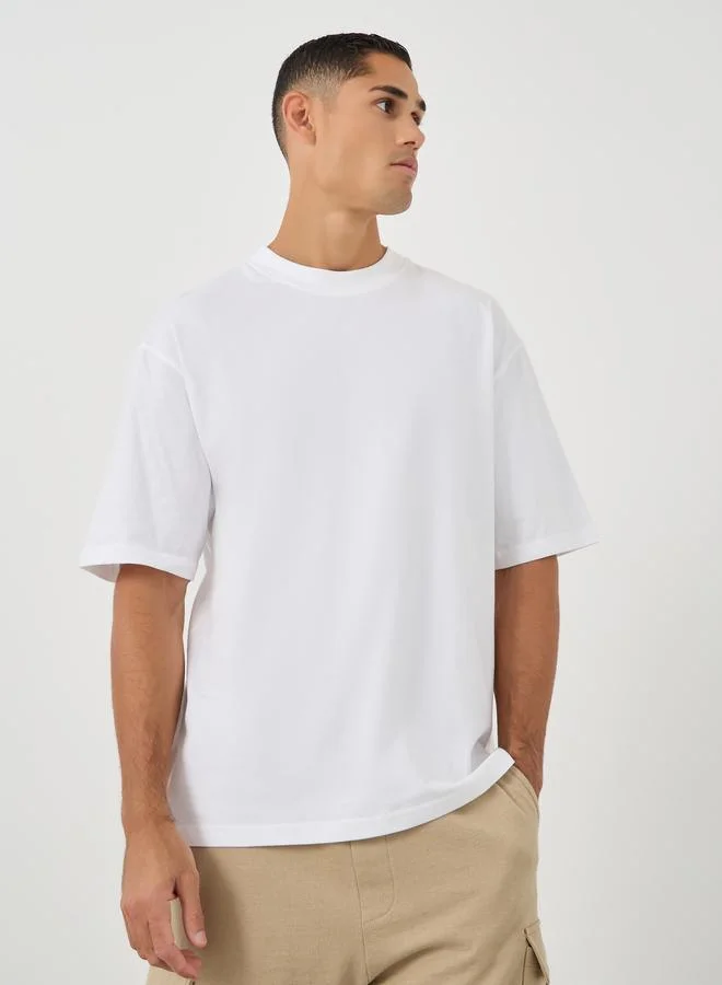 Styli Styli Pack of 2 - Heavy Cotton Jersey Oversized Mock Neck T-Shirt