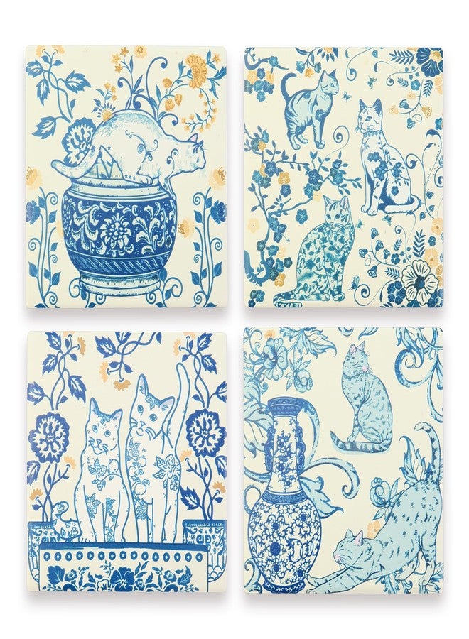 Laisgee Blue White Coasters Chinoiserie Cat Coasters for Drinks Blue Vintage Kittens Ceramic Coasters with Cork Base for Cat Lovers Housewarming Birthday Gifts Set of 4 - Image 1