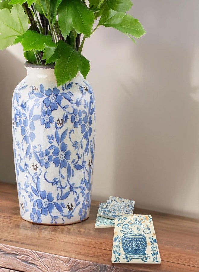 Laisgee Blue White Coasters Chinoiserie Cat Coasters for Drinks Blue Vintage Kittens Ceramic Coasters with Cork Base for Cat Lovers Housewarming Birthday Gifts Set of 4 - Image 5