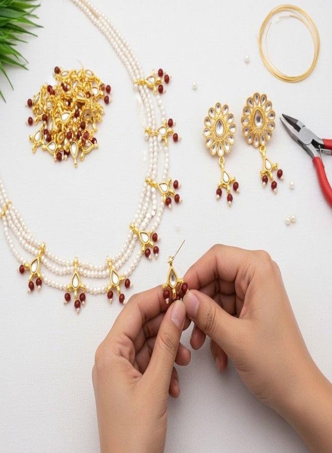 meryCraft Stone Meenakari Kundan,Makhi Beads for Jewellery Making, Embroidery and Craft Work-(Size: 15x10mm, Pack of 6 Pieces)-MCI-MAKHIBDS-009 - Image 4