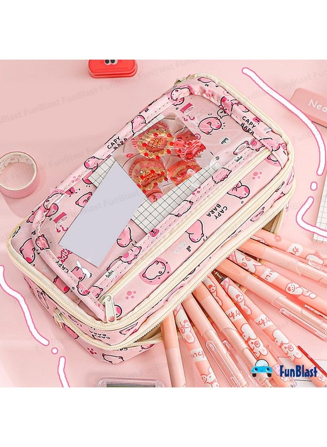 FunBlast Pencil Pouch for Kids - Kawaii Pencil Pouch, Aesthetic Pen Case for Girls, Multipurpose Zipper Pouch for Kids & Adults, Large Capacity Stationary Organizer Case - (Random Print) - Image 3