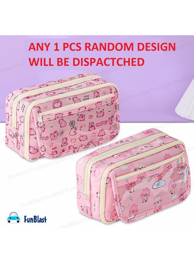 FunBlast Pencil Pouch for Kids - Kawaii Pencil Pouch, Aesthetic Pen Case for Girls, Multipurpose Zipper Pouch for Kids & Adults, Large Capacity Stationary Organizer Case - (Random Print) - Image 4