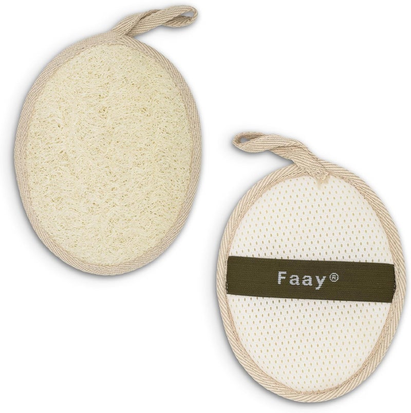 FAAY Soft Loofah Pad for Body Exfoliation - 2 Counts (1 Pack) Shower Luffa Sponge, Gentle and Effective Spa Treatment at Home | Prevents Ingrown Hairs