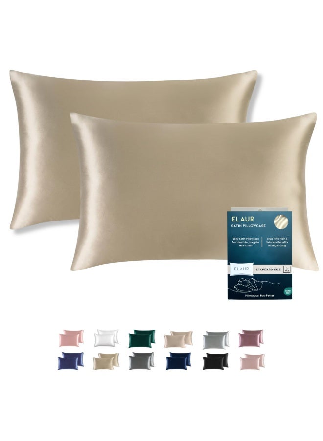 ELAUR Satin Pillowcase for Hair and Skin, Super Soft and Cooling Similar to Silk Pillow Cases 2 Pack with Envelope Closure, Gift for Women Men(20"x26" Standard Size) (Champagne) - Image 1