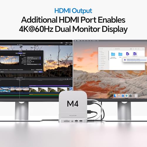 PULWTOP 9 in 1 Mac mini M4 Dock with HDMI 4K & 4TB M.2 SSD Enclosure, Aluminum Vertical USB-C Hub Stand for Mac mini M4 Pro Hub, USB-A/C 10Gbps, 2xUSB-A 2.0, 3.5mm Audio, SD/TF (SSD NOT Included) - Image 3