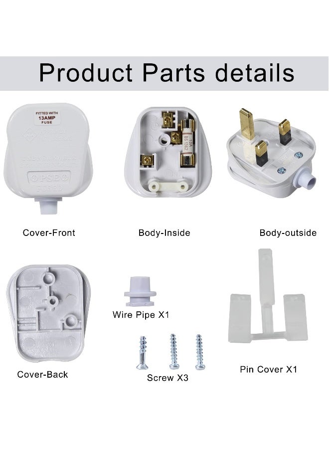 SYOSI مقبس كهرباء ثلاثي الدبابيس بجهد 13 أمبير، 250 فولت، مقبس رئيسي بريطاني، مقبس ثلاثي الدبابيس أسود 13 أمبير 250 فولت 50-60 هرتز (عبوتين) - Image 3