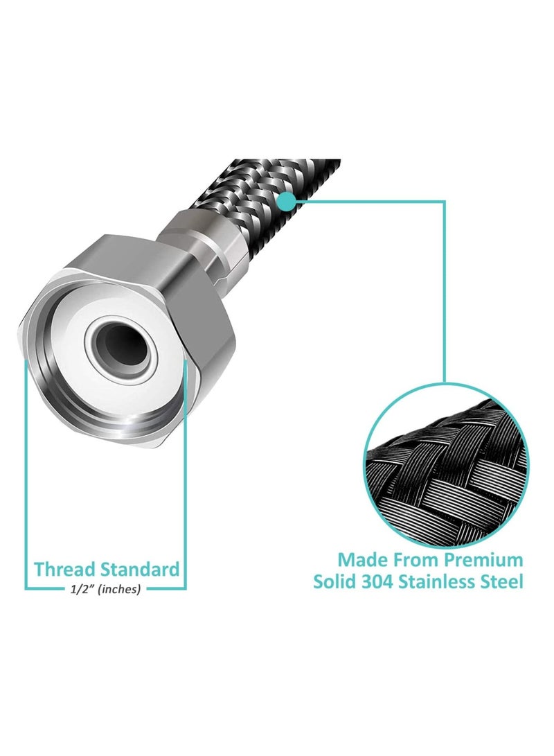 Rubik Stainless Steel Braided Hose Flexible Hot Cold Water Plumbing Pipe 1/2inch For Bathroom Kitchen Sink Water Inlet Hoses Suitable for Toilet Taps Water Heaters (G1/2 X G1/2 1.5M Long) - Image 2