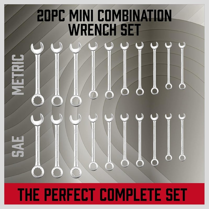 SEDY Premium Midget Wrench Set - 22-Piece Mini Combination Wrench Set Metric & SAE Ignition Wrench Sets 4-10mm & 5/32'' to 7/16'' Lightweight Small Carry Pouch - Image 2
