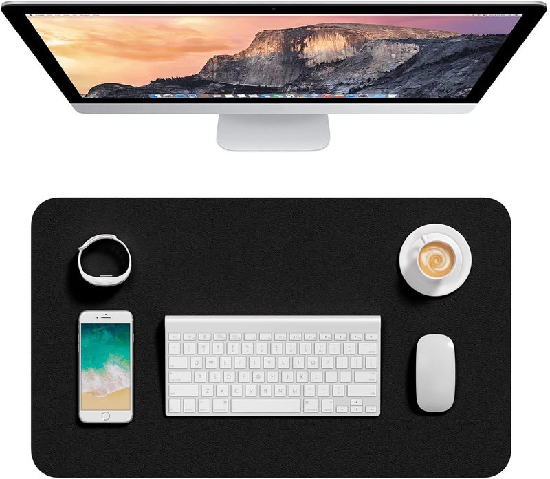 Hsurbtra Desk Pad, 23.6" x 13.8" PU Leather Desk Mat, M Extended Mouse Pad, Waterproof Desktop Blotter Protector, Non-Slip Ultra Thin Small Laptop Keyboard Writing Mat for Office Home, Black - Image 1