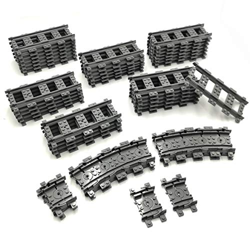 ZHX 56pcs City Train Tracks Toy Straight and Flexible Train Track Railway Extension Building Set Block Toy Compatible with Major Brand 36 Straight and 20 Flexible - Image 1