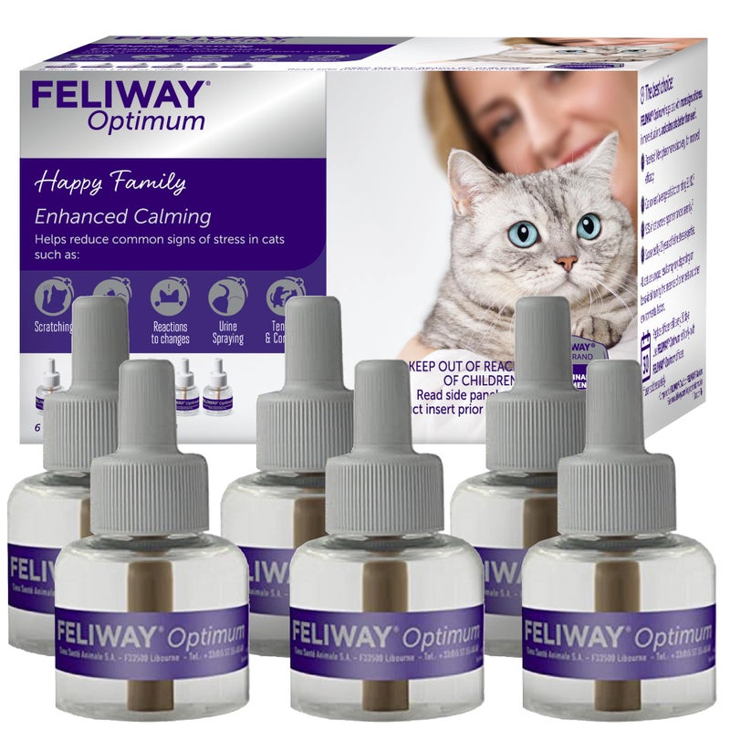 FELIWAY Optimum 6 x 30 Day Cat Calming Refills for Pheromone Diffuser, 6 x 48ml Value Pack - Helps Reduce Common Signs of Stress in Cats & Kittens, Enhanced Calming - Image 1