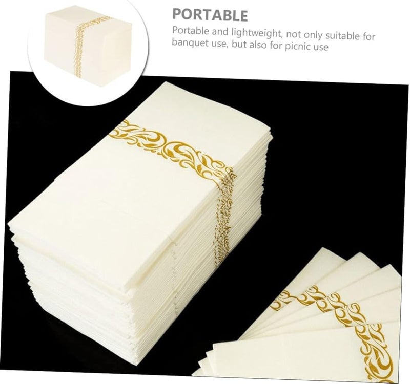 Gold Printed Disposable Napkins Pocket Cutlery Set 50 Pcs for Wedding Restaurant Party - Image 4