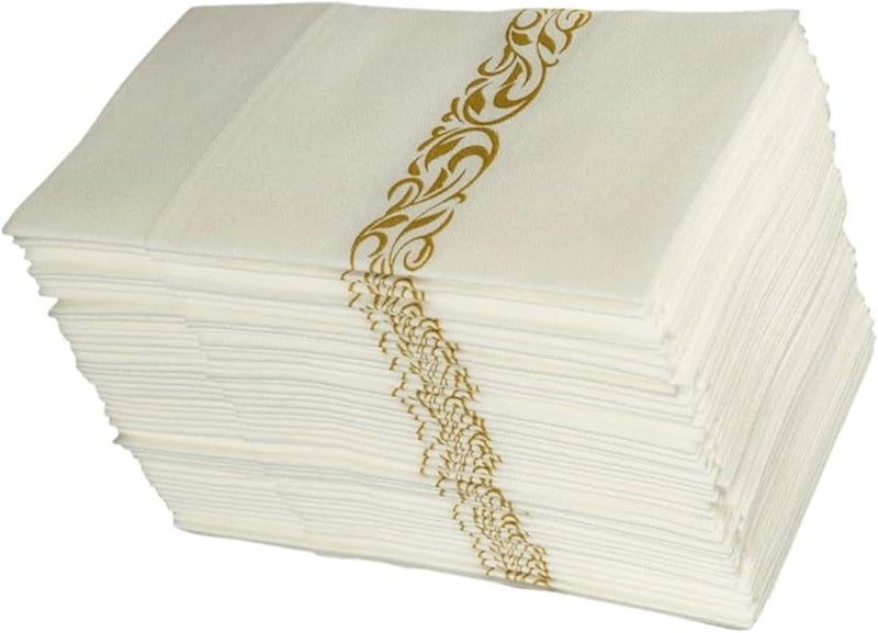 Gold Printed Disposable Napkins Pocket Cutlery Set 50 Pcs for Wedding Restaurant Party - Image 1