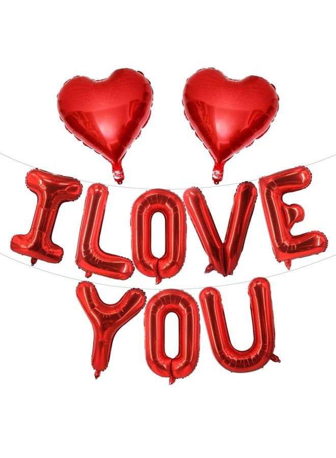 Lovoir 16 Inch Red I LOVE YOU Red Heart Balloons, 10 Pcs Red I LOVE YOU Letters Balloons Red Heart Valentine's DAY Balloons Banner for Valentine's DAY Wedding Ceremonies Party Decorations I LOVE YOU - Image 1