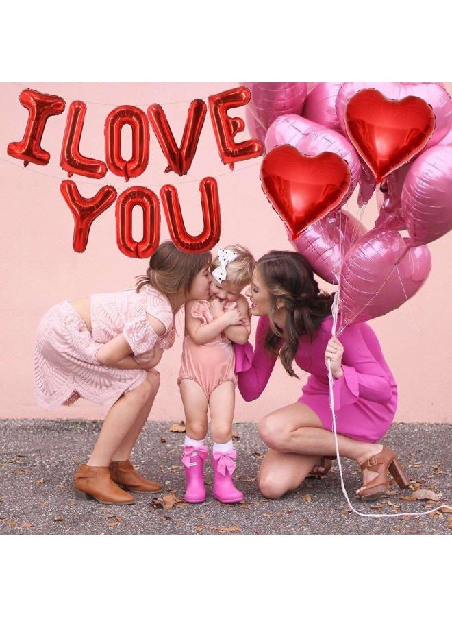 Lovoir 16 Inch Red I LOVE YOU Red Heart Balloons, 10 Pcs Red I LOVE YOU Letters Balloons Red Heart Valentine's DAY Balloons Banner for Valentine's DAY Wedding Ceremonies Party Decorations I LOVE YOU - Image 3
