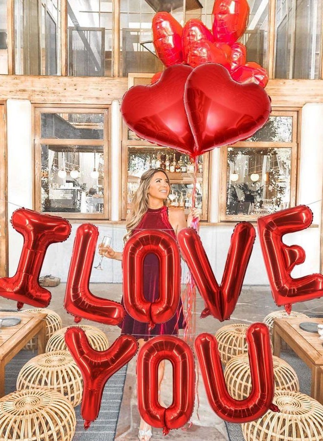 Lovoir 16 Inch Red I LOVE YOU Red Heart Balloons, 10 Pcs Red I LOVE YOU Letters Balloons Red Heart Valentine's DAY Balloons Banner for Valentine's DAY Wedding Ceremonies Party Decorations I LOVE YOU - Image 5