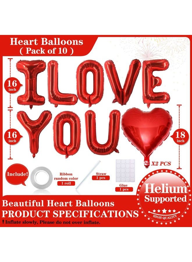 Lovoir 16 Inch Red I LOVE YOU Red Heart Balloons, 10 Pcs Red I LOVE YOU Letters Balloons Red Heart Valentine's DAY Balloons Banner for Valentine's DAY Wedding Ceremonies Party Decorations I LOVE YOU - Image 2