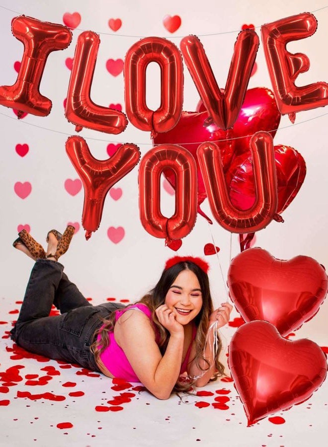 Lovoir 16 Inch Red I LOVE YOU Red Heart Balloons, 10 Pcs Red I LOVE YOU Letters Balloons Red Heart Valentine's DAY Balloons Banner for Valentine's DAY Wedding Ceremonies Party Decorations I LOVE YOU - Image 4