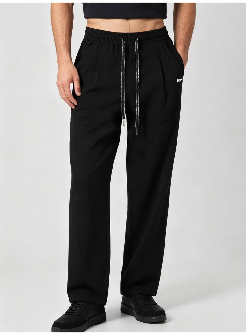 BOSS Unisex Loose Wide‑Leg Casual Sweatpants, Elastic Waist Drawstring Trousers, Black - Image 4