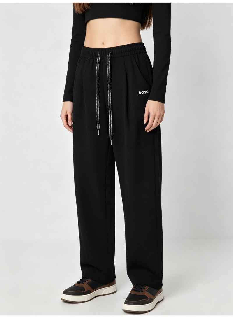 BOSS Unisex Loose Wide‑Leg Casual Sweatpants, Elastic Waist Drawstring Trousers, Black - Image 2