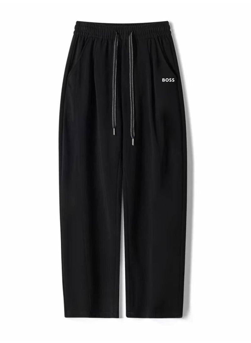 BOSS Unisex Loose Wide‑Leg Casual Sweatpants, Elastic Waist Drawstring Trousers, Black - Image 3
