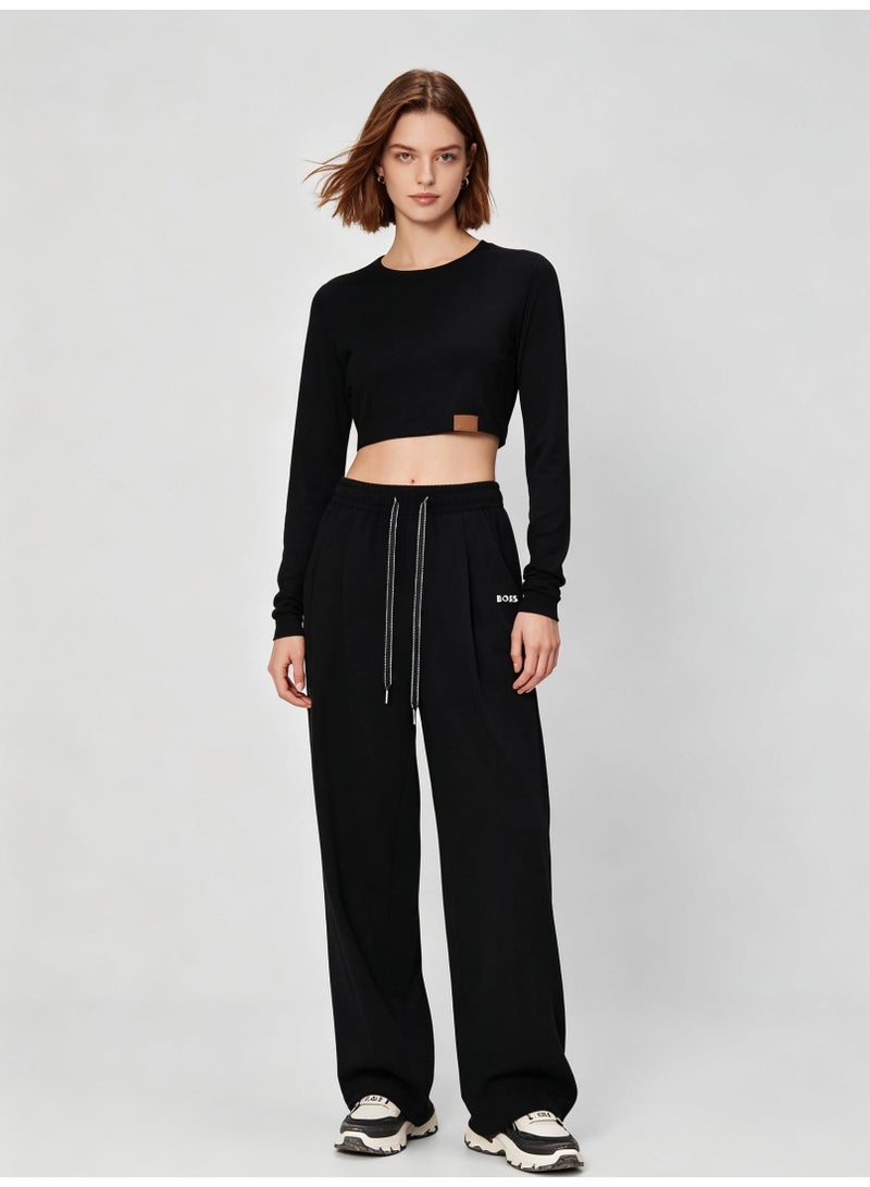 BOSS Unisex Loose Wide‑Leg Casual Sweatpants, Elastic Waist Drawstring Trousers, Black - Image 1