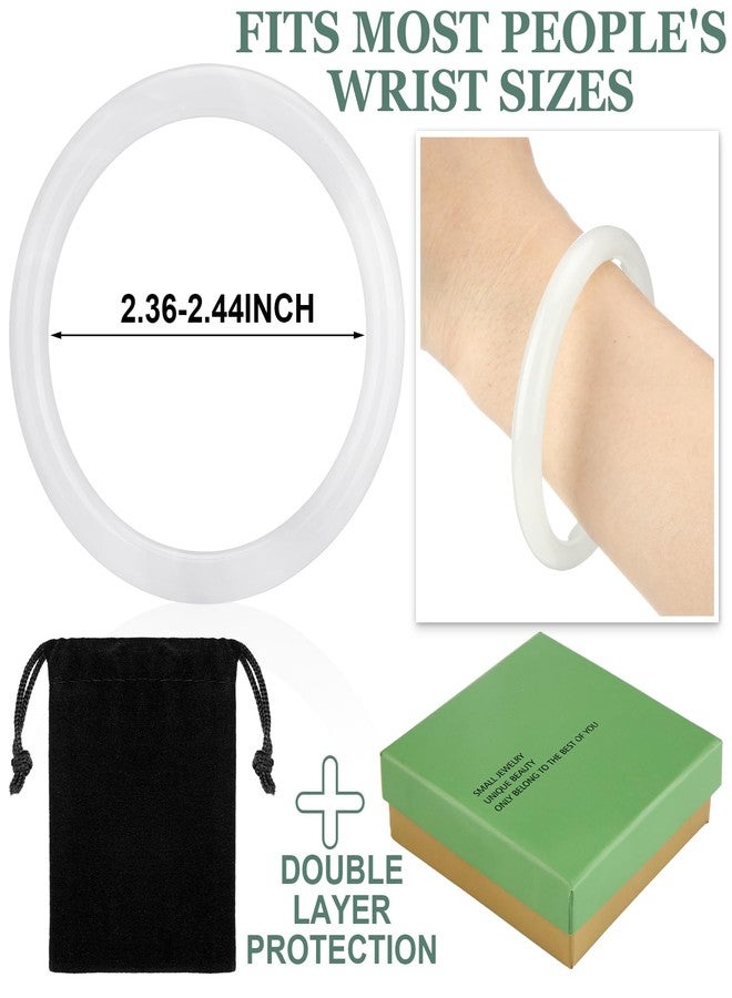 Landical 2.44 Inch Natural Jade Bangle Bracelet for Women Elegant Jade Bangle Bracelet with Box Thin Good Luck Jewelry Gift, about inner diameter 2.44 inch, natural white jade, natural white jade - Image 2