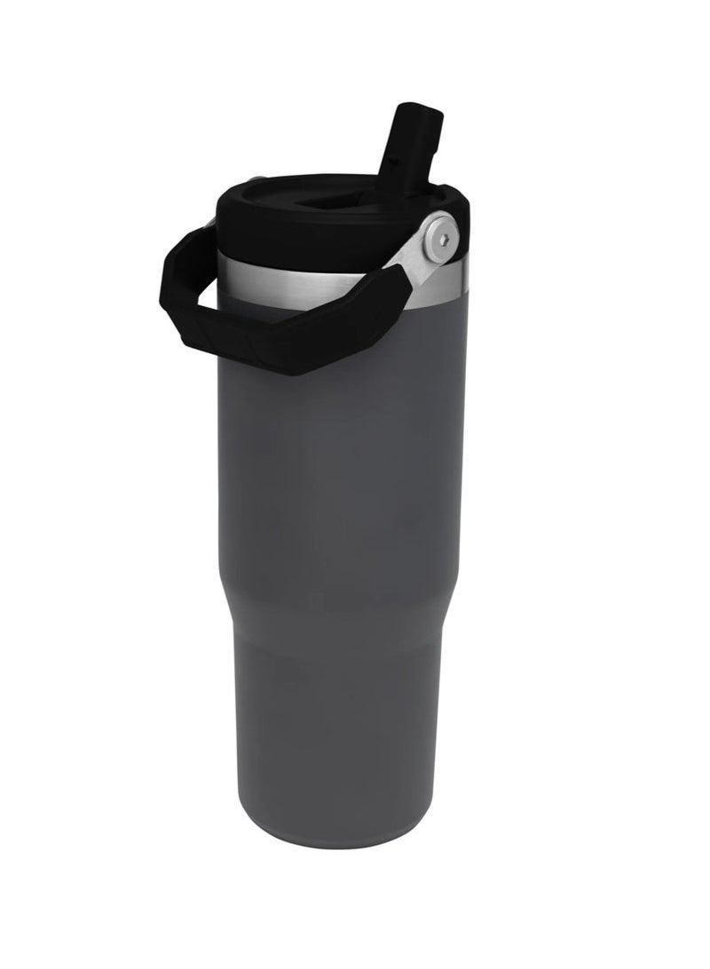 ستانلي كوب ستانلي آيس فلو المعزول المصنوع من الفولاذ المقاوم للصدأ مع شفاطة قابلة للطي وغطاء مانع للتسرب للمنزل والمكتب والسيارة، يحفظ البرودة لمدة 12 ساعة، ويكفي يومين، سعة 30 أونصة، لون فحمي - Image 2