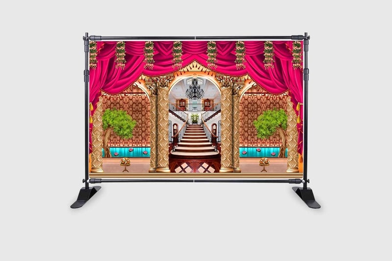 Backdropon قماش خلفية ديكور للزفاف، مهندي مثالي للزفاف، الحفلات، احتفالات المواليد الجدد، هالدي، مهندي وغيرها من المناسبات الاحتفالية بحجم 5 أقدام ارتفاع و8 أقدام عرض (5 * 8) - Image 2