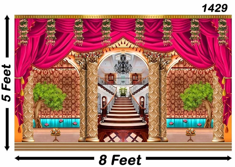 Backdropon قماش خلفية ديكور للزفاف، مهندي مثالي للزفاف، الحفلات، احتفالات المواليد الجدد، هالدي، مهندي وغيرها من المناسبات الاحتفالية بحجم 5 أقدام ارتفاع و8 أقدام عرض (5 * 8) - Image 3