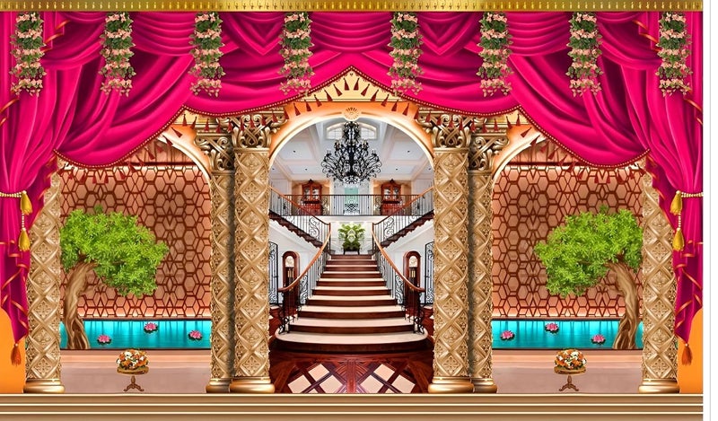 Backdropon قماش خلفية ديكور للزفاف، مهندي مثالي للزفاف، الحفلات، احتفالات المواليد الجدد، هالدي، مهندي وغيرها من المناسبات الاحتفالية بحجم 5 أقدام ارتفاع و8 أقدام عرض (5 * 8) - Image 1