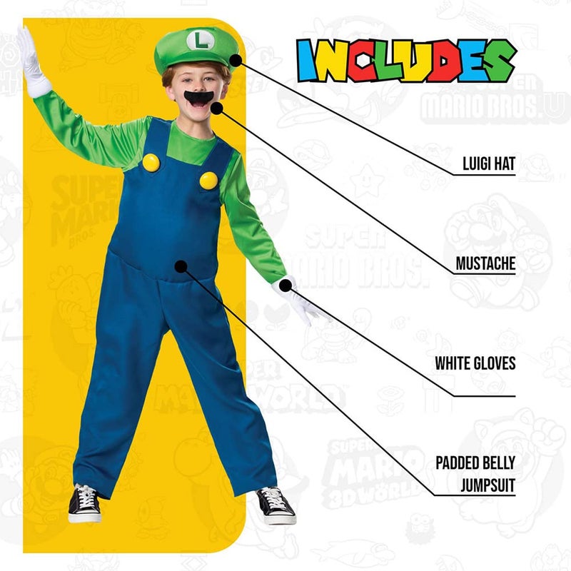 Disguise Super Mario Bros. Luigi Costume, Official Supe Mario Bros Costume for Boys, Medium (7-8) - Image 3