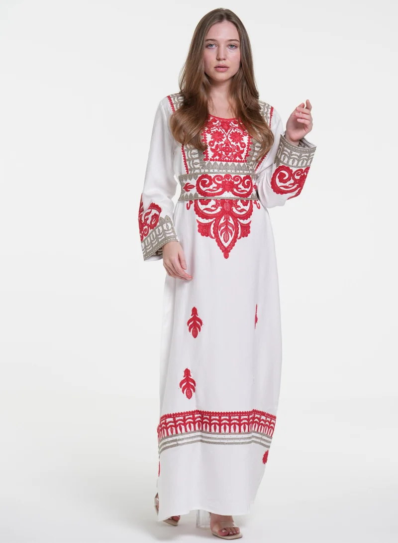 AL BENT AL SHARQIEH white printed jalabiya dress  | Best Price UAE
