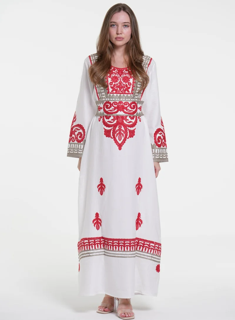 AL BENT AL SHARQIEH white printed jalabiya dress  | Best Price UAE