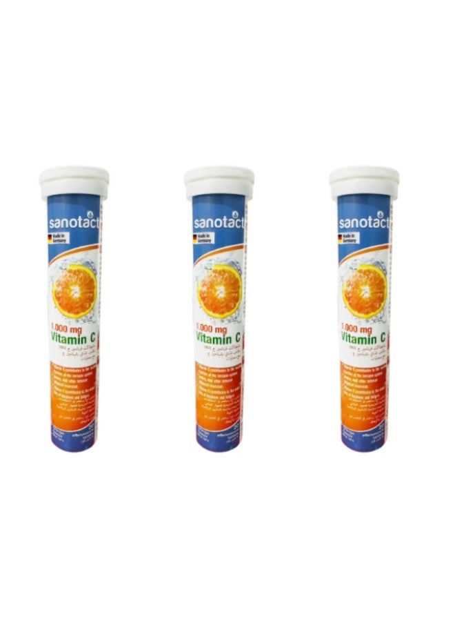 Sanotact Vitamin C Orange Flavour 1000mg Effervescent Tablets 20s  3PCS– Immune Support & Antioxidant Supplement