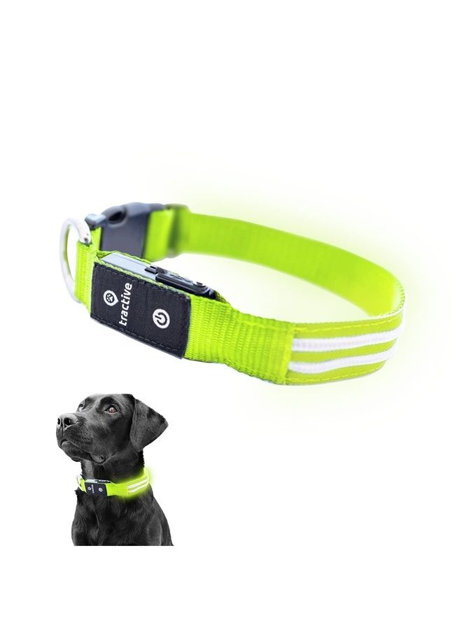 Tractive LED Light Up Dog Collar USB Rechargeable Waterproof (Green) - Image 1