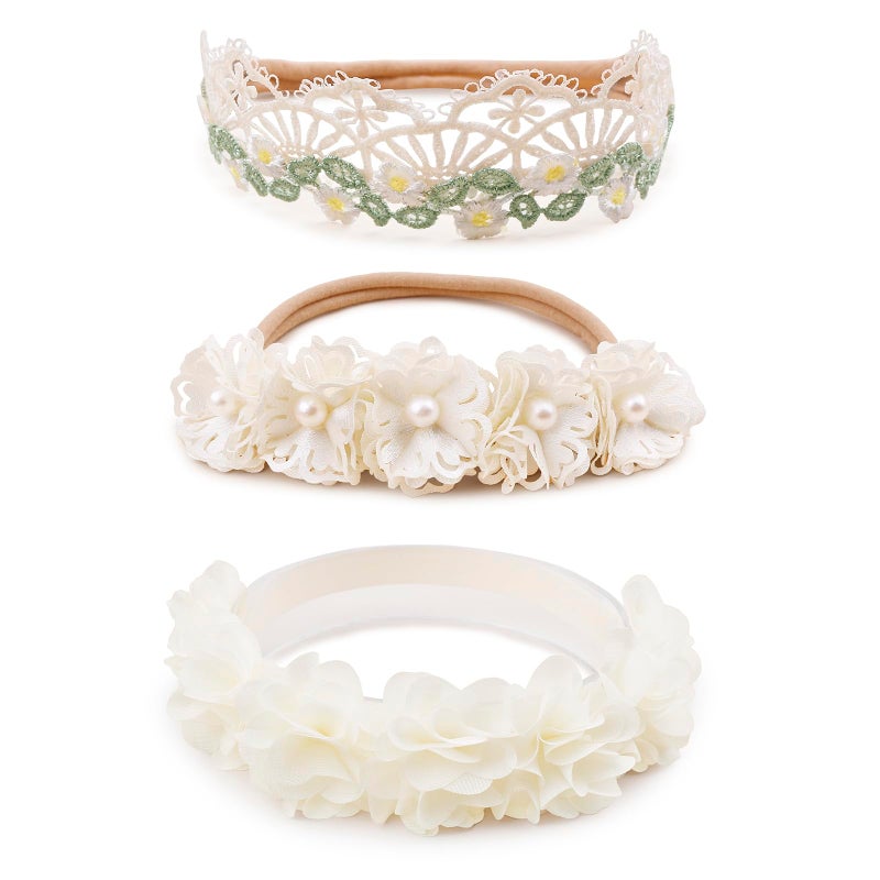BFNAAgirl Baby Girl Floral Headband Nylon Flower Crown Elastic Hairband 3pcs Hair Accessories Gift for Girls (9557-001) - Image 1