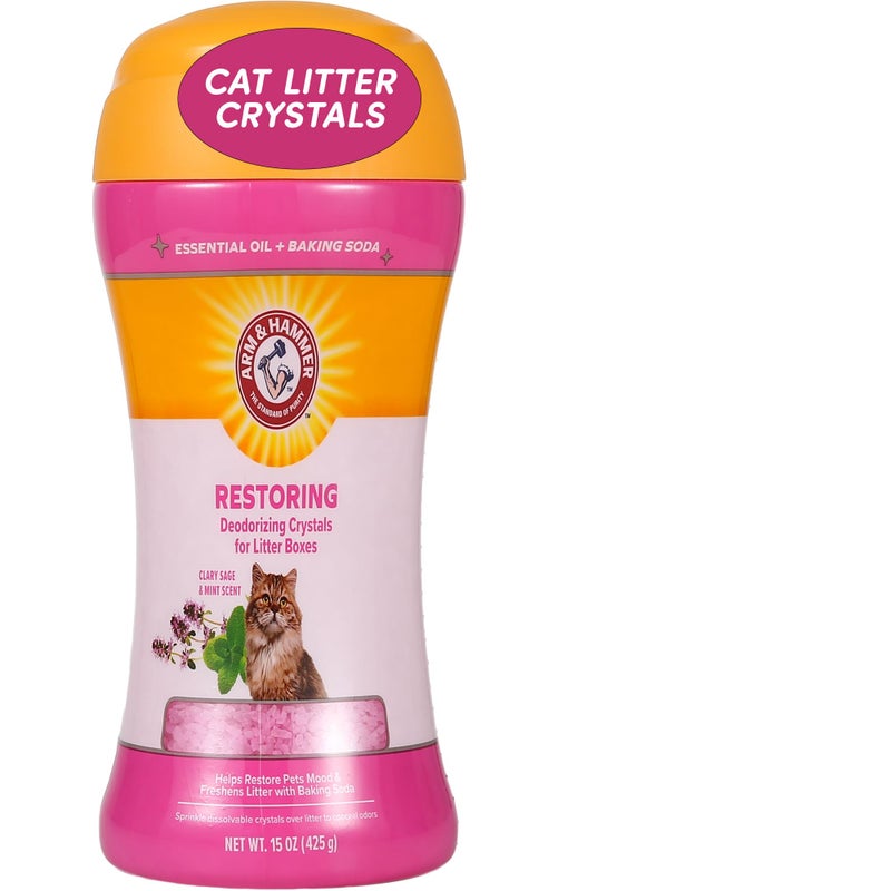 Arm & Hammer بلورات إزالة الروائح الكريهة لصندوق فضلات القطط من آرم هامر برائحة المريمية والنعناع 15 أونصة
