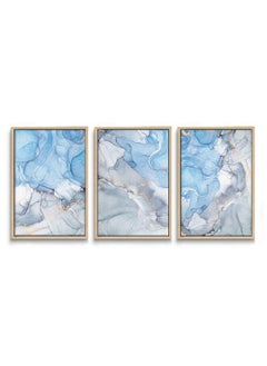 Home Gallery Set Of 3 Blue And Silver Marble Abstract Textured Framed Wall Art  - Image 3