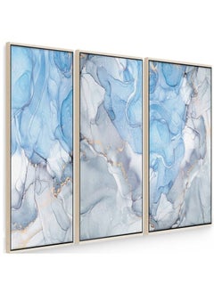Home Gallery Set Of 3 Blue And Silver Marble Abstract Textured Framed Wall Art  - Image 5