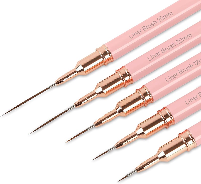 Flintronic 5Pcs Nail Art Liner Brushes Painting Design Brush Set Fine Drawing Nail Dotting Drawing Tool for Long Lines Thin Details Fine Drawing Sizes 48122025mm for DIY Professional