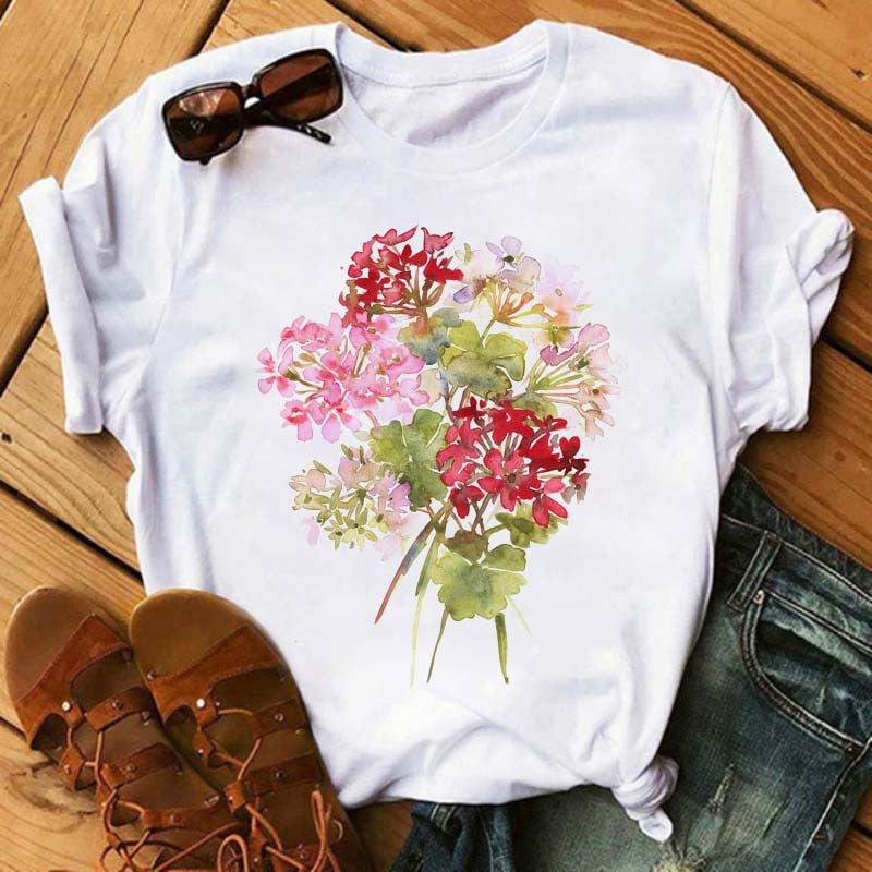 [Same Day Delivery] Cross-Border Supply T-Shirt Printed T-Shirt Women's Short-Sleeved Women's Clothing - Image 1