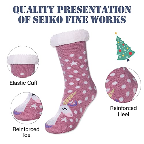 LINEMIN Girls Boys Warm Slipper Socks Child Cozy Soft Fleece Lined Thick Sherpa Winter Indoor Christmas Socks (4-7 Years, Purple Unicorn) - Image 4